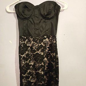 Bebe, Size 0, Black/Tan- Strapless Corset Dress